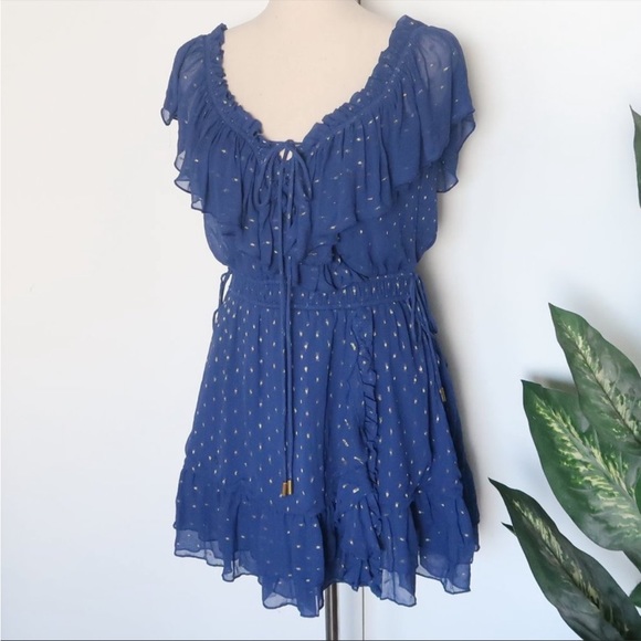 House of Harlow 1960 x REVOLVE Valencia Blue & Gold Ruffle Mini Dress Size S - Picture 3 of 3